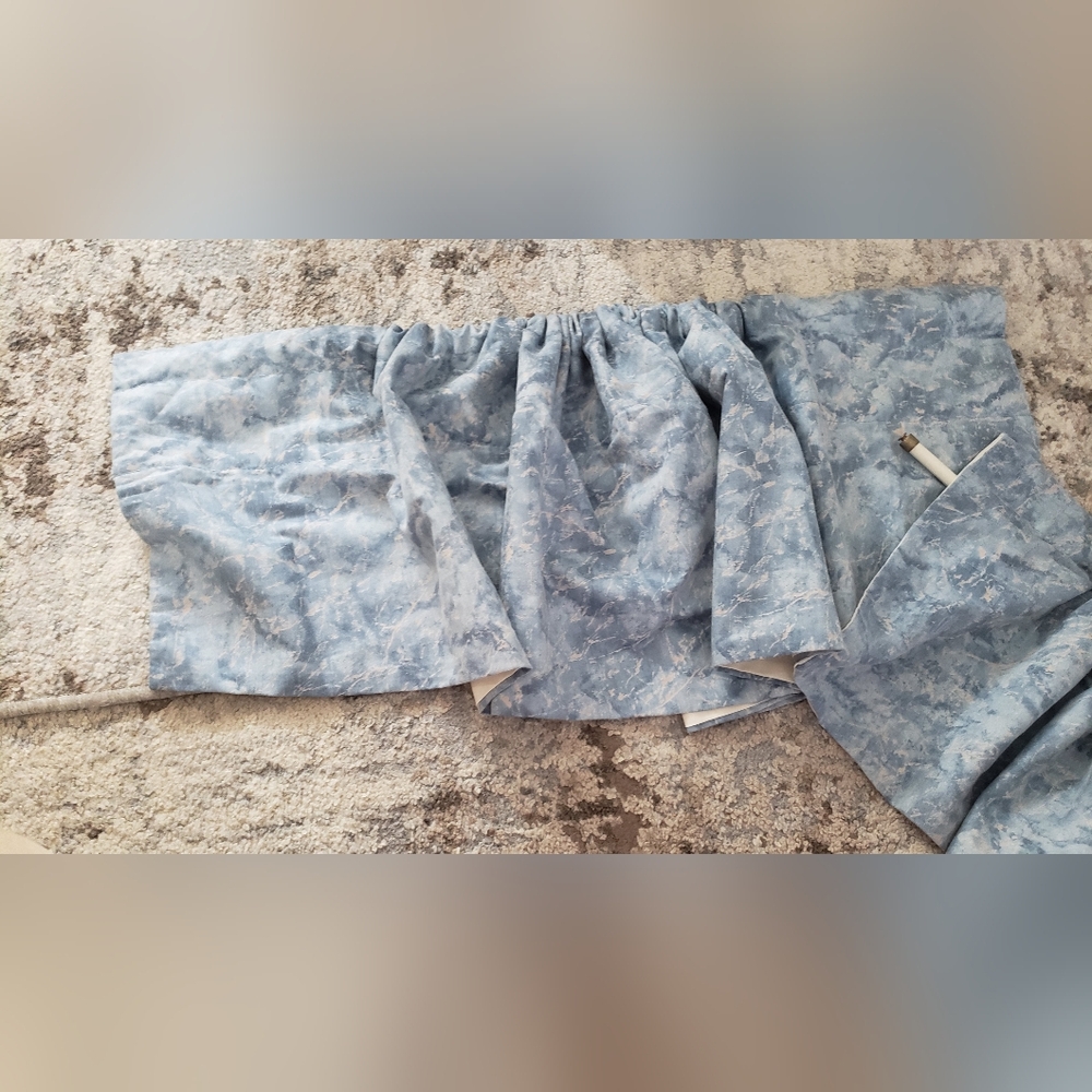 Set Of Vintage Blue Marble Ascot Curtain Valances